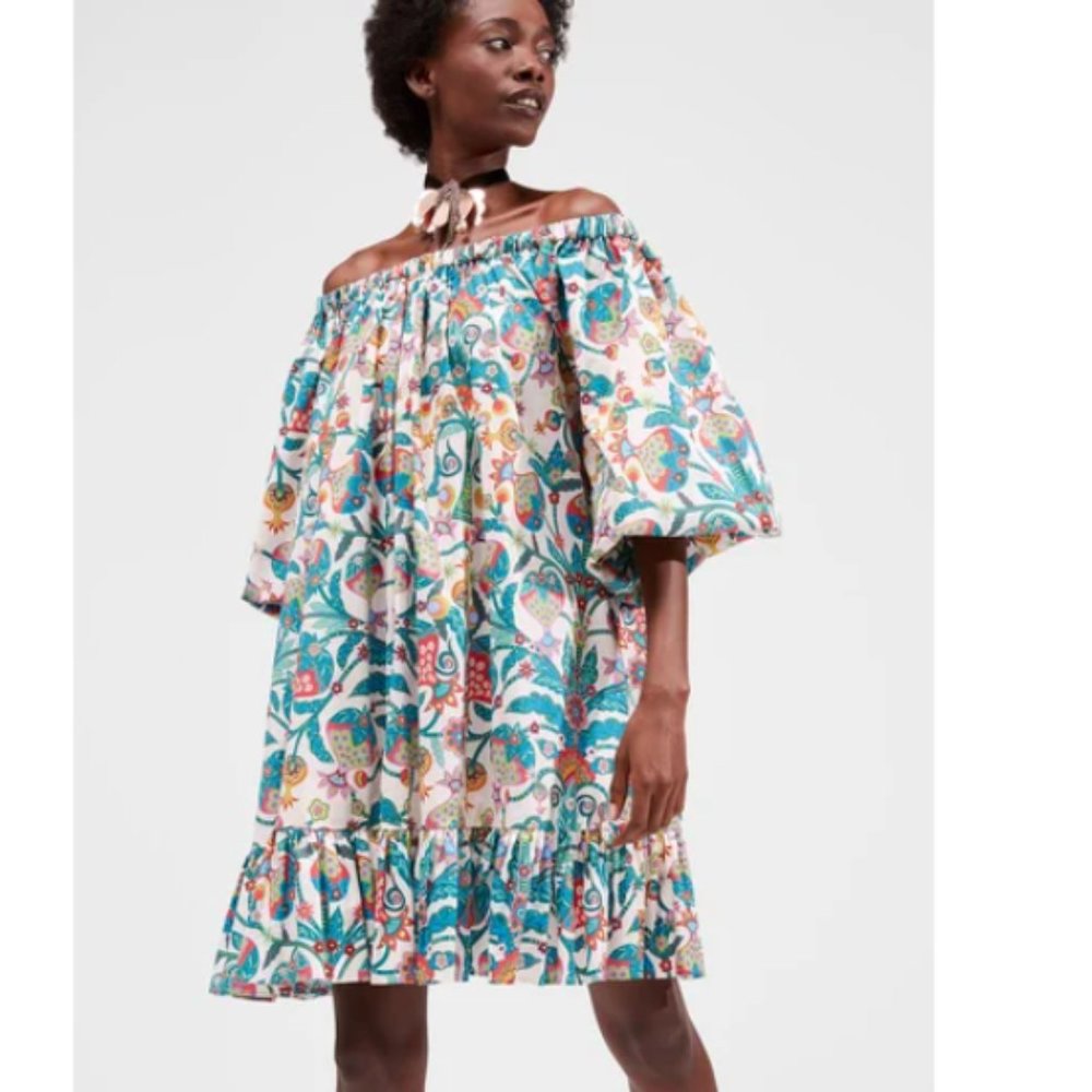 LA Double J Paloma Mini Dress Tree of Life Bianco Print XS